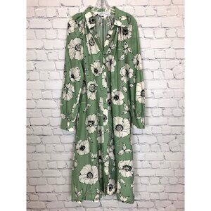 Frances Hart Green Floral Shirt Dress Size L Maternity Cotton Silk